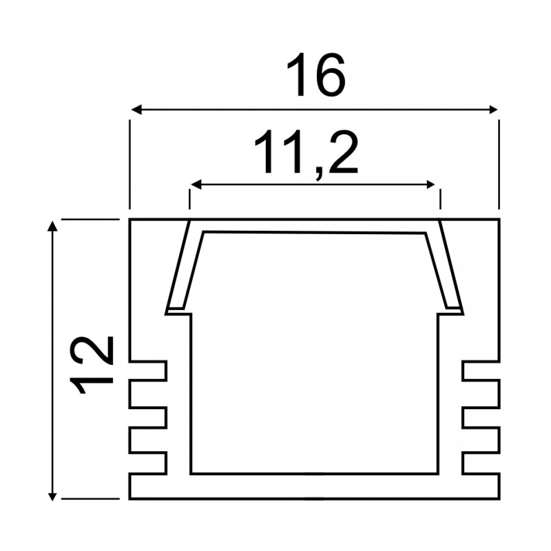 Профиль GAL-GLS-2000-12-16 (2м профиль+2м рассеив.+2загл.+4 скобы)GNRL RSP 1/100 12*16(АНАЛОГ PRO262