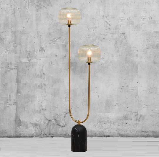 Светильник DZN-13853 ЗОЛОТАЯ БРОНЗА + ЧЕРНЫЙ МРАМОР ` L560*W260/H1650/2/E27/60W D260mm прозрачное ст