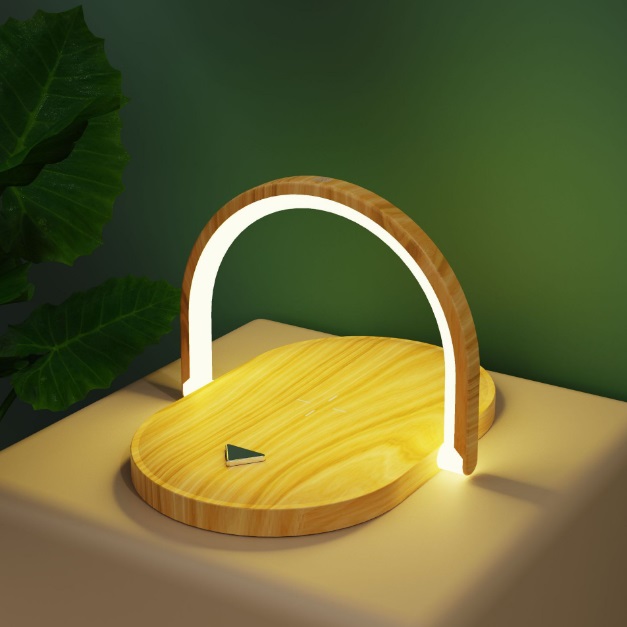 Светильник настольный SPF-13038 СВЕТЛОЕ ДЕРЕВО ` + беспроводная зарядка мощностью 15 Вт 166*127*13 m