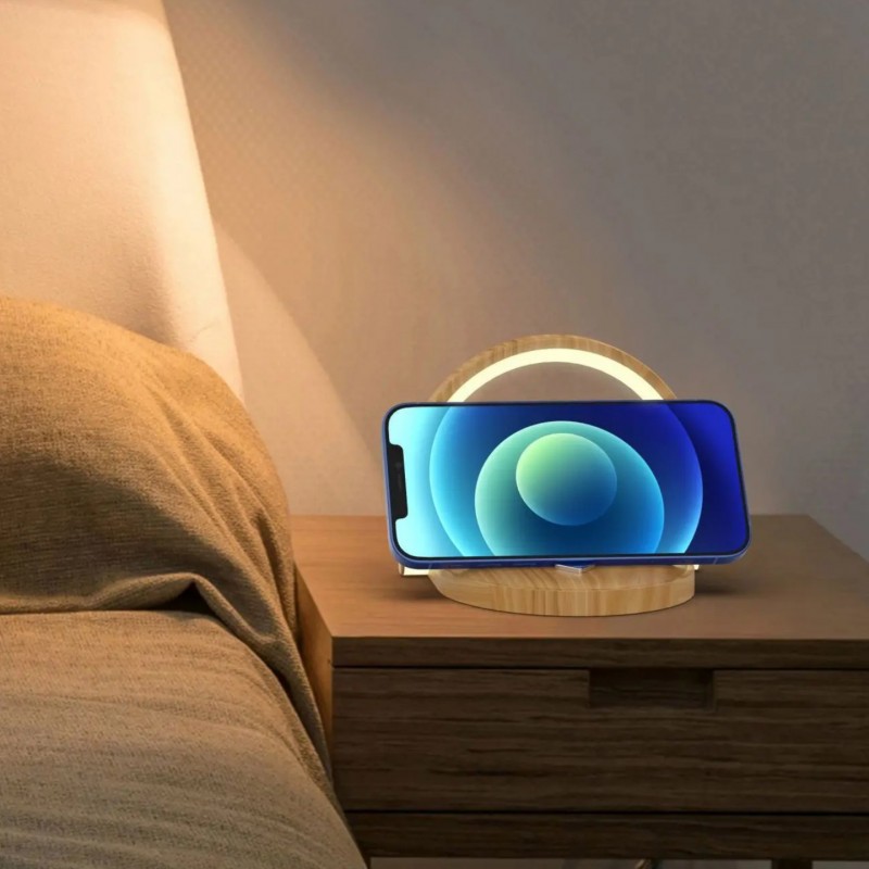 Светильник настольный SPF-13038 СВЕТЛОЕ ДЕРЕВО ` + беспроводная зарядка мощностью 15 Вт 166*127*13 m