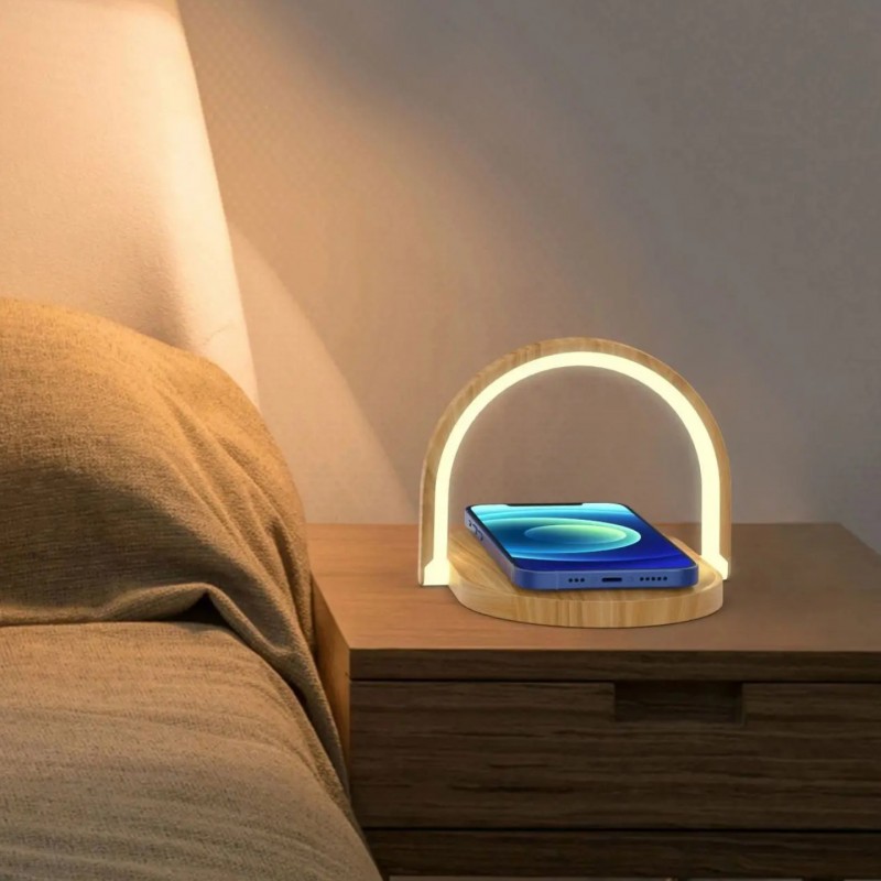 Светильник настольный SPF-13038 СВЕТЛОЕ ДЕРЕВО ` + беспроводная зарядка мощностью 15 Вт 166*127*13 m