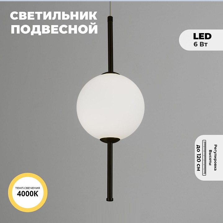 Светильник подвесной ElegantLight DZN-5397 ЧЕРНЫЙ ` D150*400/H1200/1/LED/6W/4000K BAALL 24-12