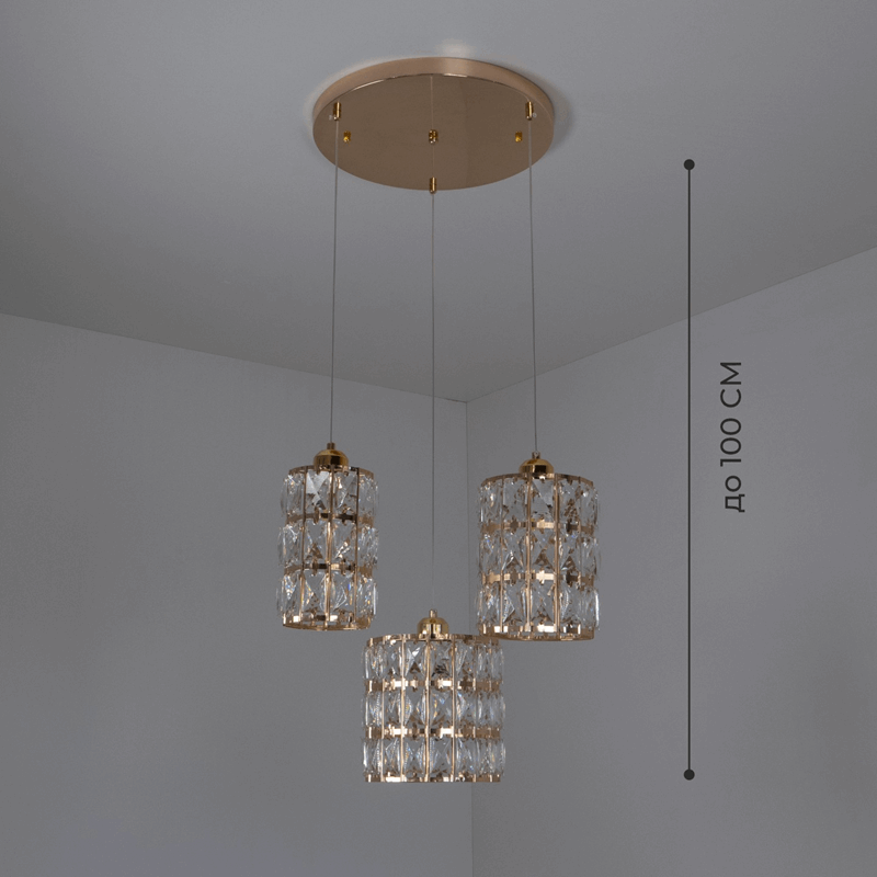 Светильник подвесной SAPFIR SPFD-8612 ЗОЛОТО/GOLD ` D350/H1000/3/Е27/10W без ламп CRYSTALS