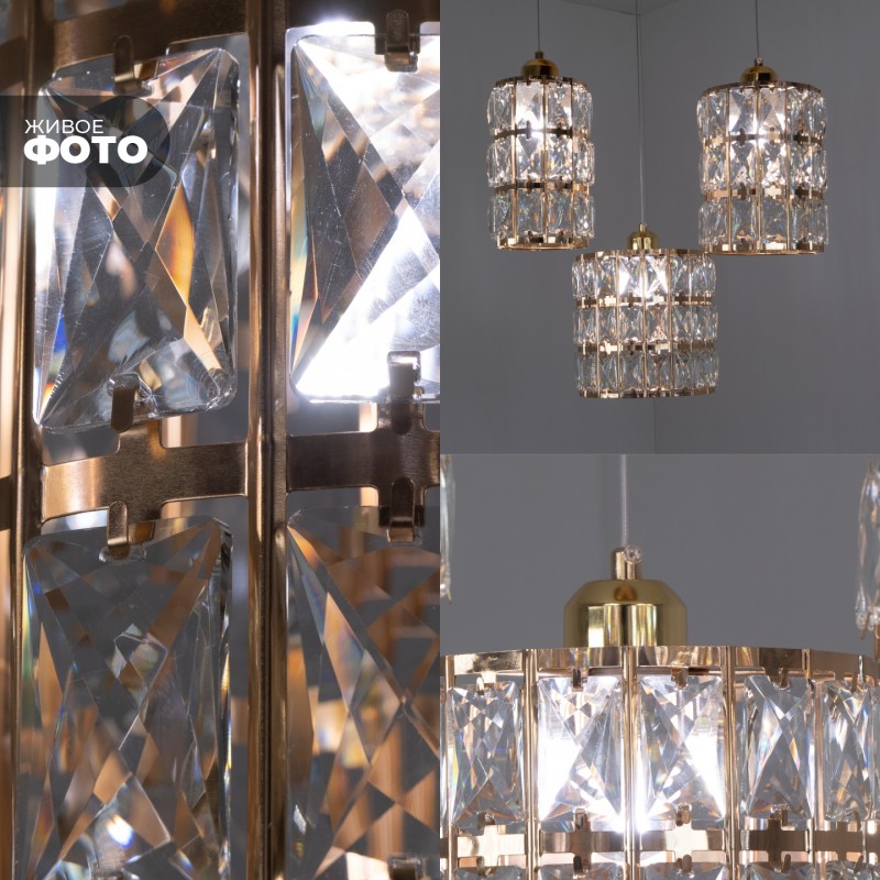 Светильник подвесной SAPFIR SPFD-8612 ЗОЛОТО/GOLD ` D350/H1000/3/Е27/10W без ламп CRYSTALS