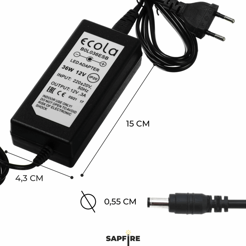 Ecola LED strip Power Adapter 72W 220V-12V адаптер питания для светодиодной ленты (провод с вилкой)