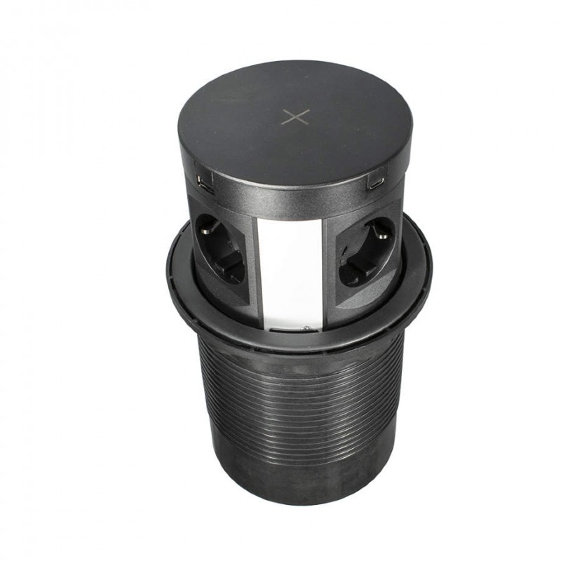 **Блок роз.выдвиж.верт. POP UP ELITE, 4 роз. EURO, 250В, макс. 3,5кВт, беспров.зар,2USB-A + 2USB-C,5