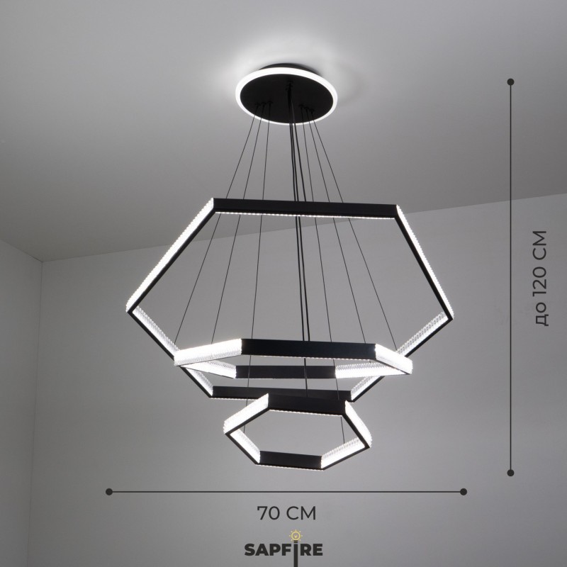 Светильник SAPFIR SPF-8732 BLACK/ЧЕРНЫЙ ` D700+500+300/H1200/3/LED/2*102W безПДУ TERRA 23-05