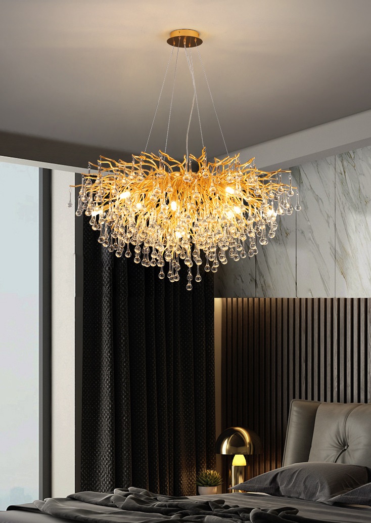 Светильник подвесной ElegantLight DZN-8196 GOLD/ЗОЛОТО ` D800/H2000/12/G9/35W RAIN 22-07