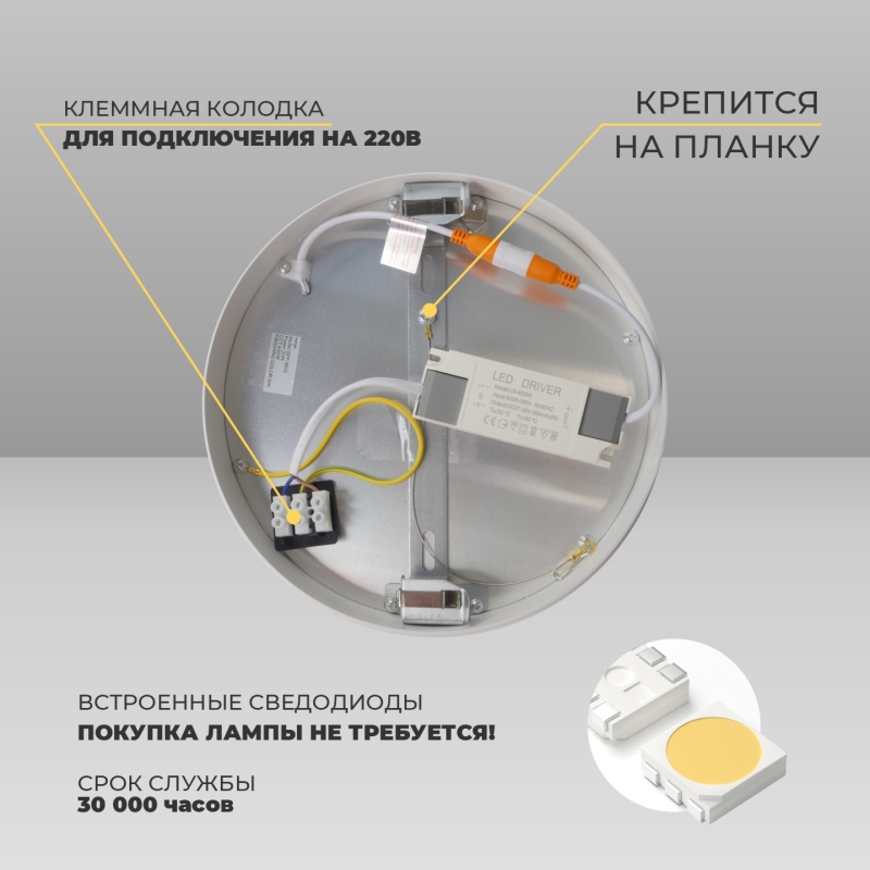 Светильник SAPFIR SPF-9532 БЕЛЫЙ D220/H58/1/LED/20W/4000K ATOM 24-12