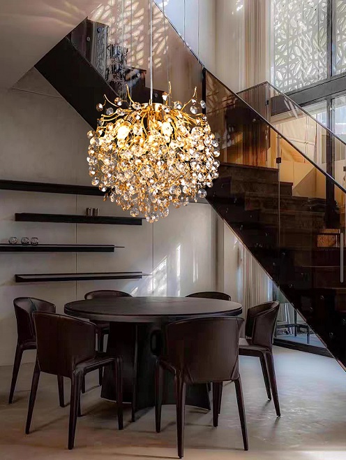 Светильник DZN-13451 ЗОЛОТО/ЯНТАРЬ+ПРОЗРАЧНЫЙ D600/H1500/8/E14/40W RUSSELL 24-12